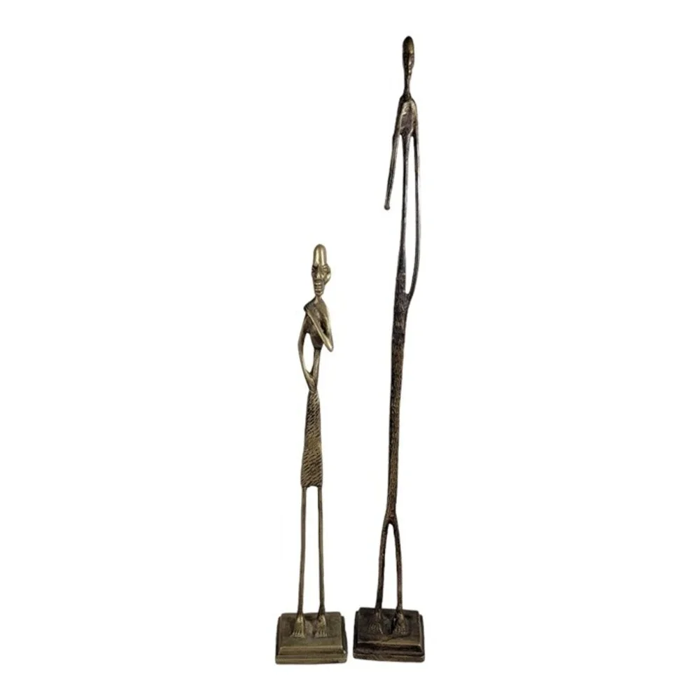 Set MID CENTURY AFRICAN BRONZE ELONGATED‎ MAN SCULPTURE STATUE GIACOMETTI STYLE